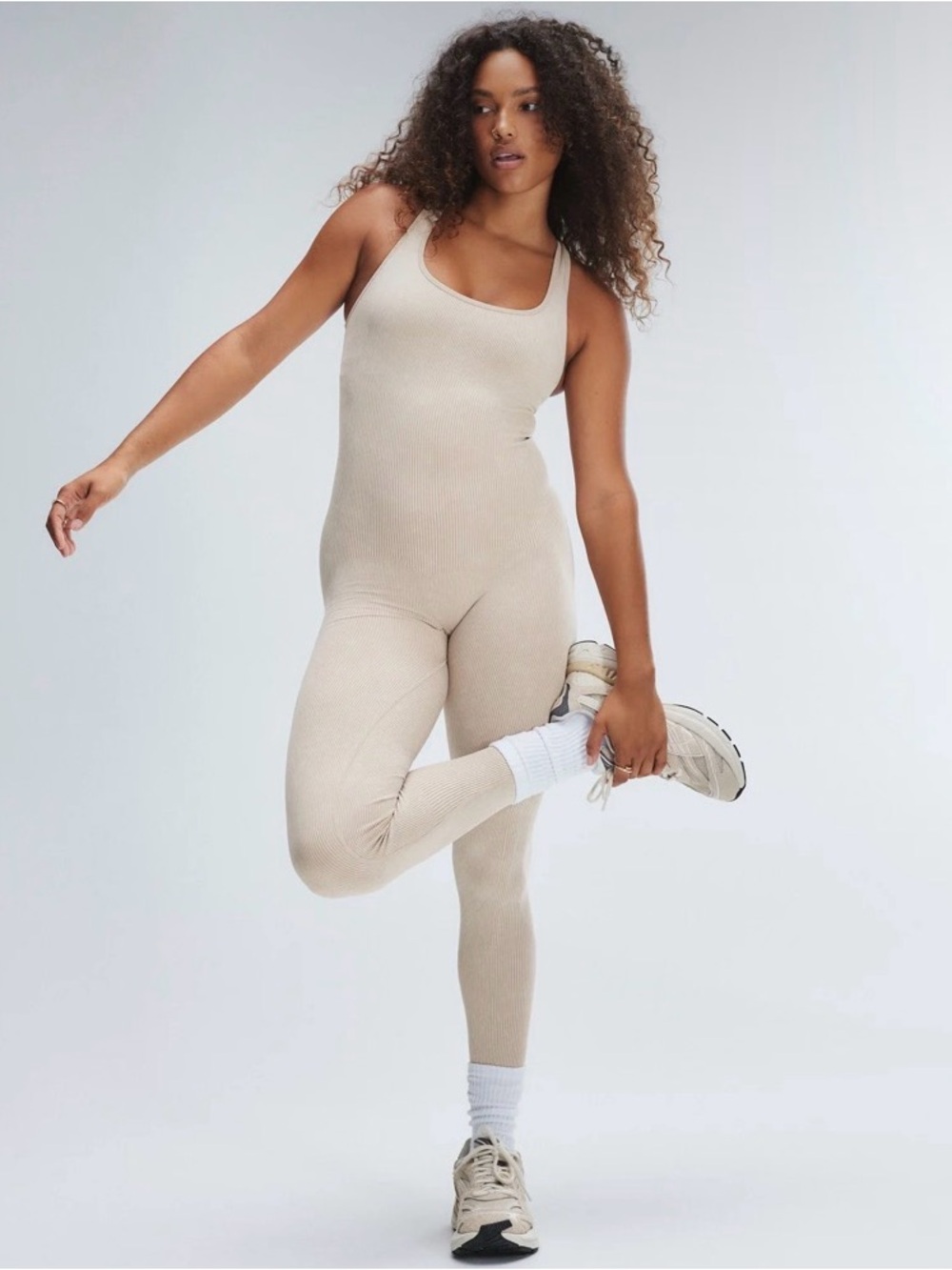Savage X Fenty Beige Sleeveless Ribbed Jumpsuit